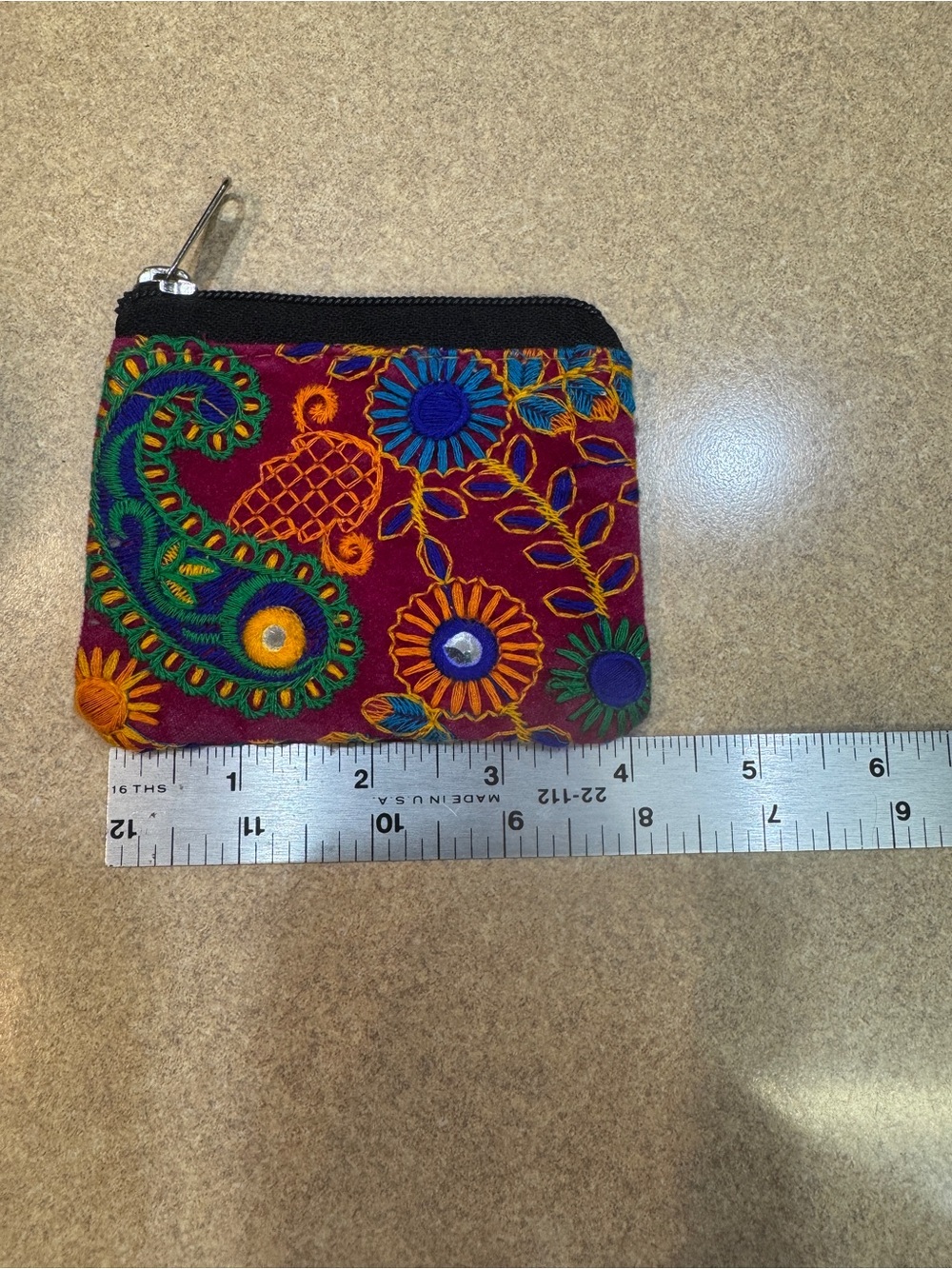 Embroidered Paisley Coin Pouch - Multicolor Floral Design